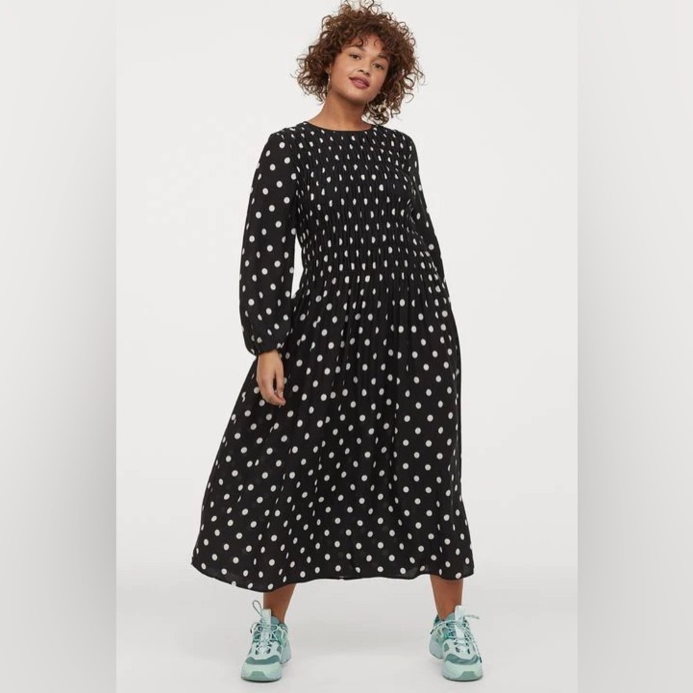 H&M Black Maxi Dress with White Polka Dots